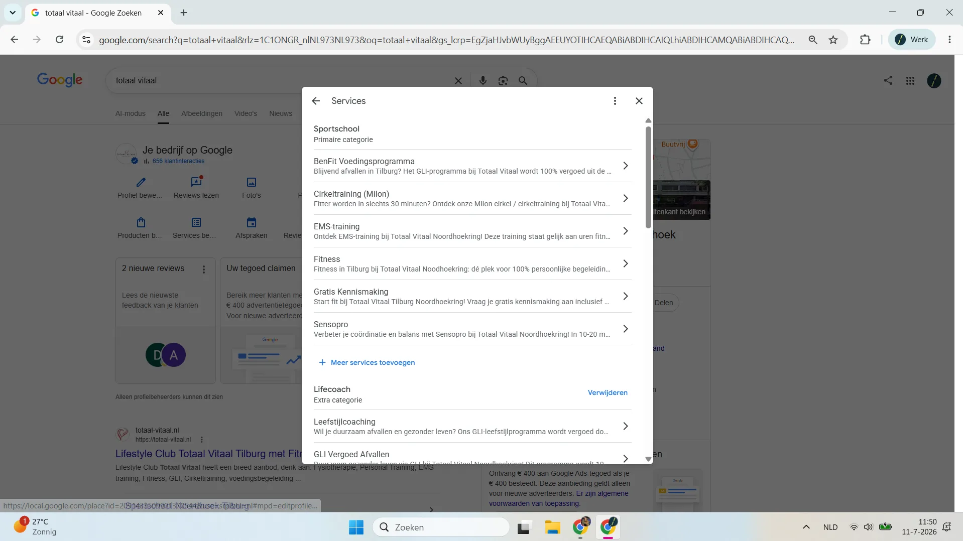 screenshot Totaal Vitaal Google Business Profile services